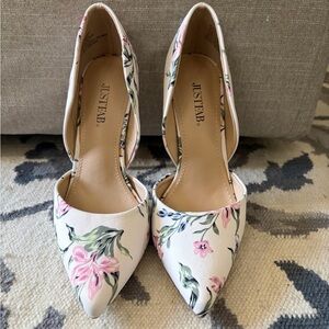 JustFab Cream and Pink Floral Heels